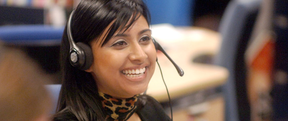 smiling woman in headset