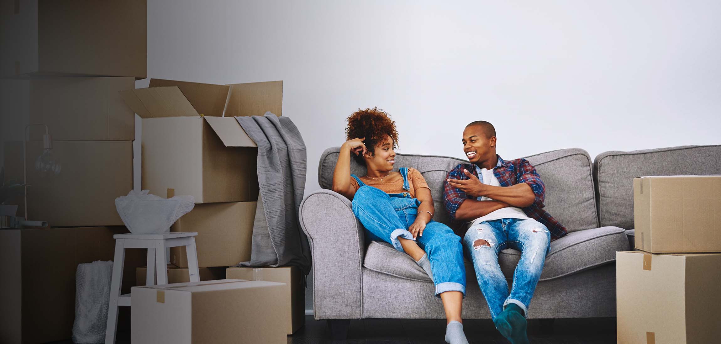 couple on sofa talking