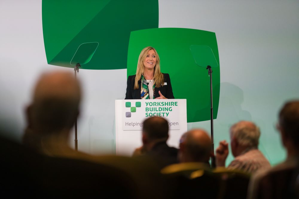 Chief Executive Susan Allen speaking at Yorkshire Building Society's Annual General Meeting in Leeds