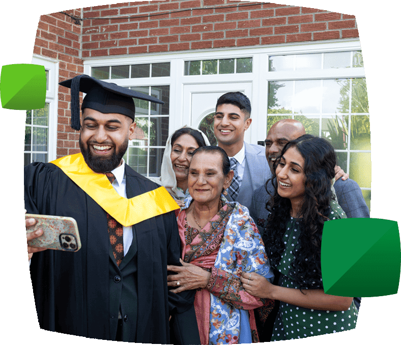 Family of graduating student taking selfie